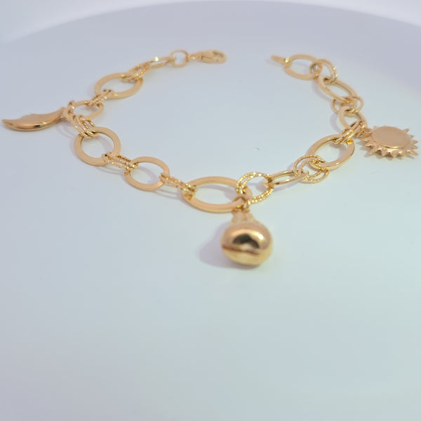 18K bracelet paper clip with charms 7.13g