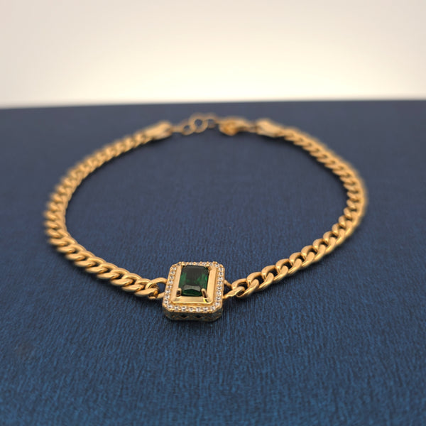 18K rectangle green stone bracelet 5.11g