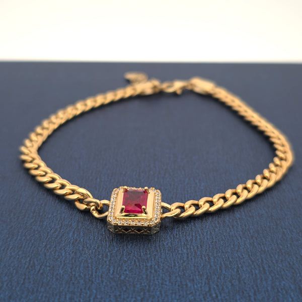 18K rectangle red stone bracelet 5.09g