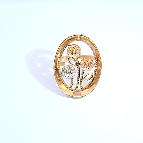 18K tri colored flowers ring 2.96g size 6