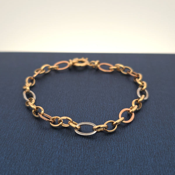 18K tri colored paper clip bracelet 3.73g