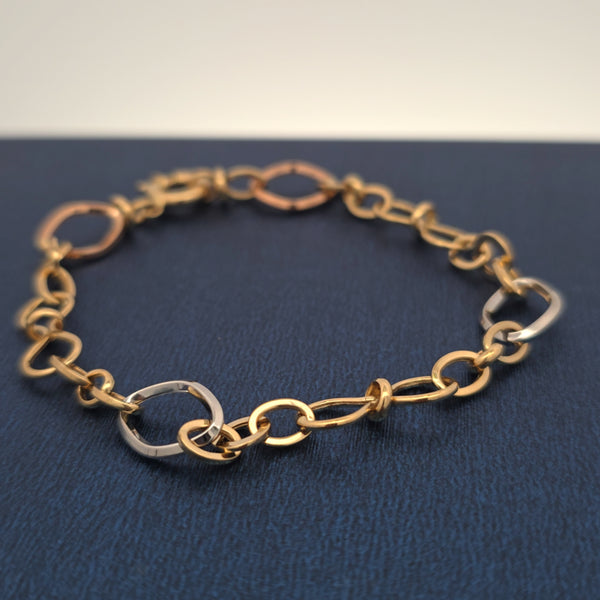 18K tri colored paper clip bracelet 4.08g